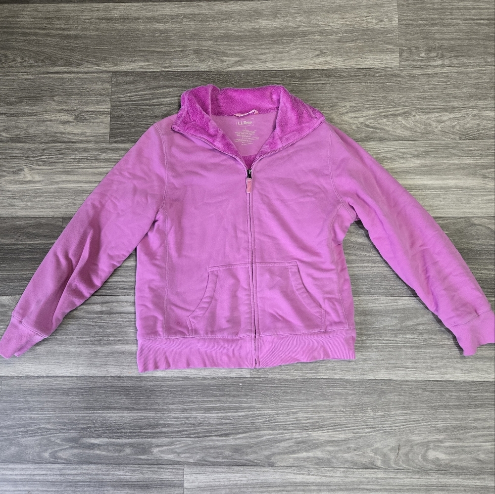 LL BEAN Women's Large Full Zip Mock Collar Sweatshirt - Fleece Lining - Pink